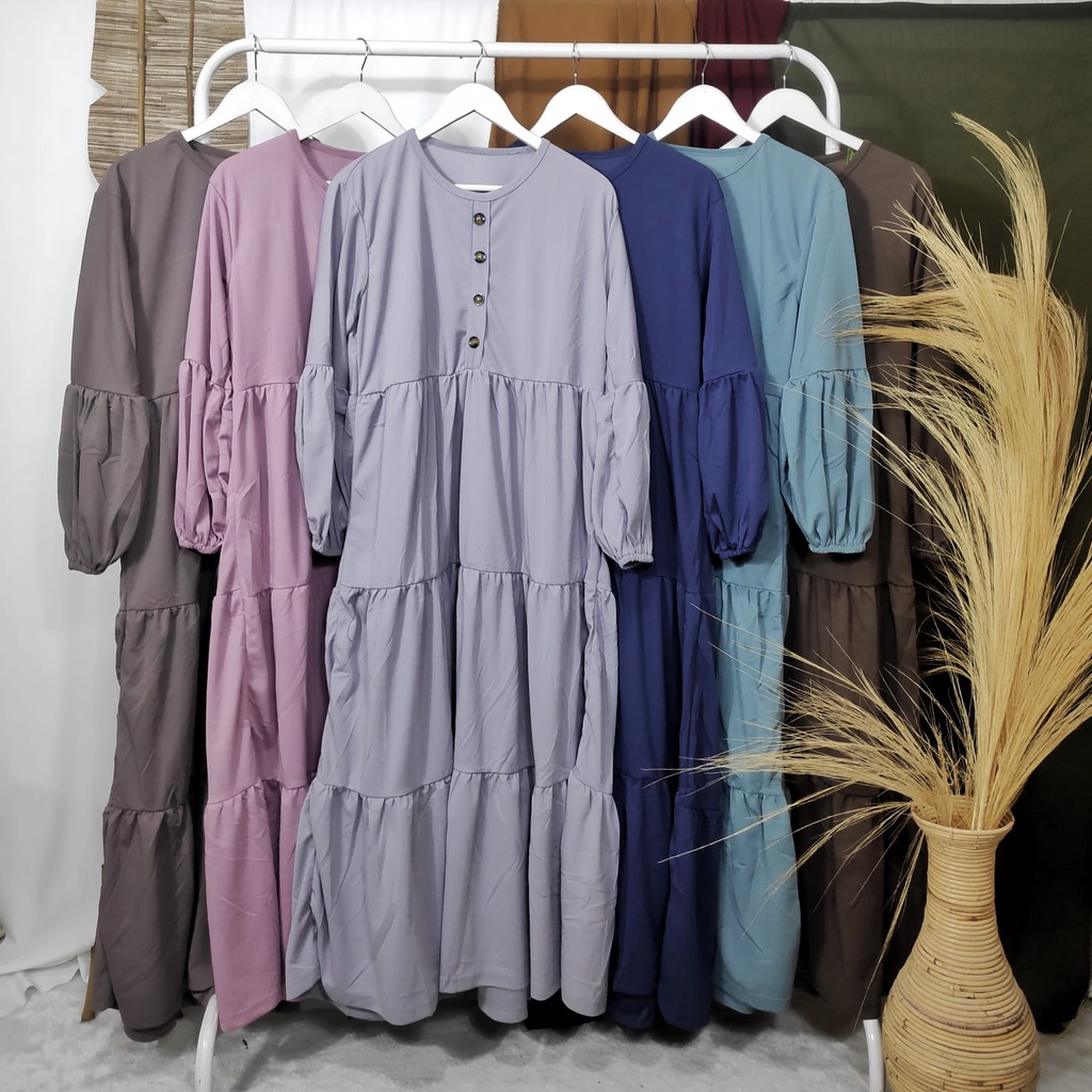 Gamis Wanita Lengan Panjang Fashion Muslim Fauziah Fit  L-XL Lingkar Dada 105cm Panjang 135cm