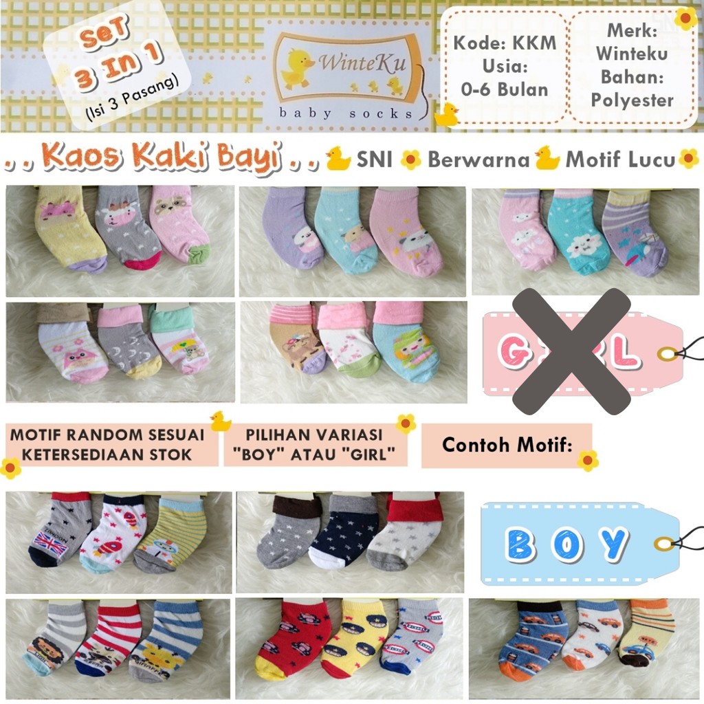 Kaos Kaki Bayi 3psg WinteKu Motif Lucu Murah Berwarna SNI Kaos Kaki Bayi 3psg WinteKu Motif Lucu Murah Berwarna SNI