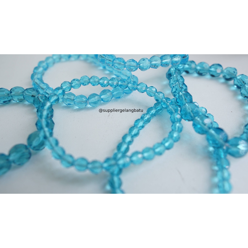 gelang kristal bola dunia blue quartz kuarsa biru muda kotak kado lux