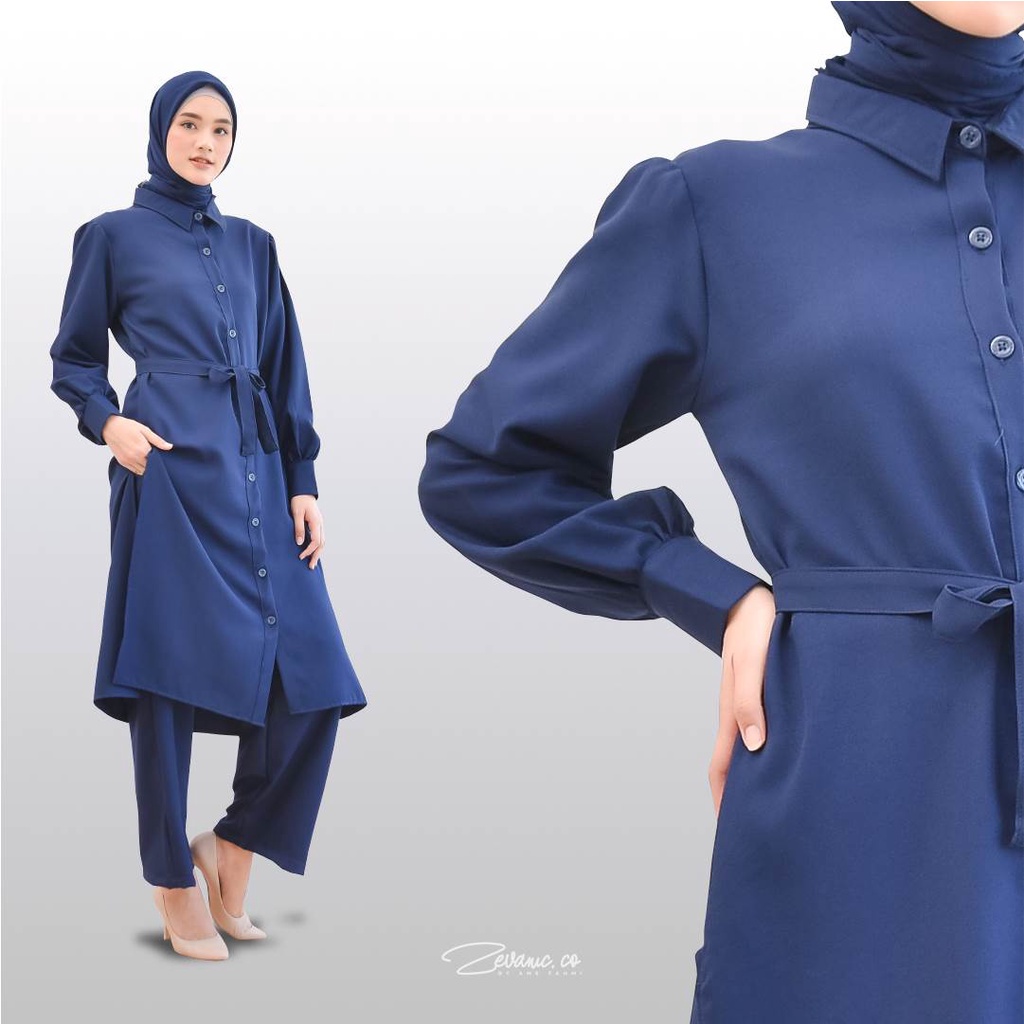 Promo Puncak 6.6 Big Sale | Ruby One Set | Pakaian Set Wanita Best Material Lady Zara HQ Dengan Aksen Lengan Balon + Resleting Depan Busui Friendly | Zevanic.co-3