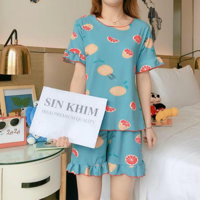 Baju tidur Wanita Import Bahan Kaos Spandex Tebal Aneka Motif All Size L Short Pants-Grape fruit