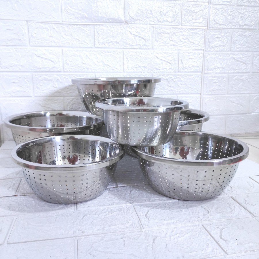 Baskom Bolong Lubang Bakul Stainless Saringan Baskom Tirisan Sayur Beras