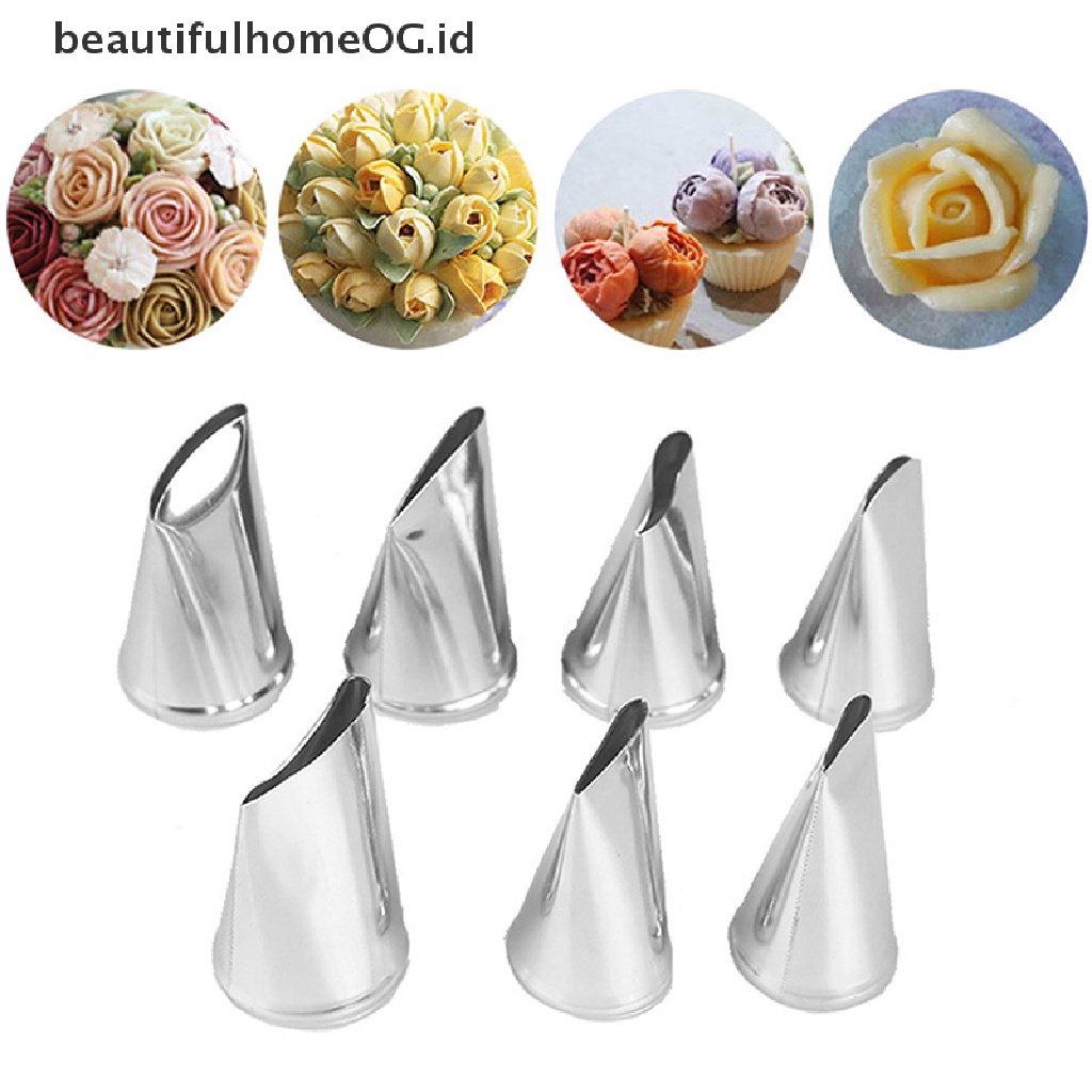 7pcs / set Nozzle Icing Piping Cream Desain Mawar Tulip Untuk Dekorasi Kue