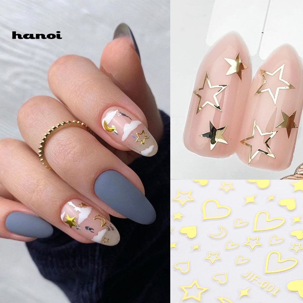 Han Stiker Kuku Motif Hati / Bintang Untuk Dekorasi Nail Art