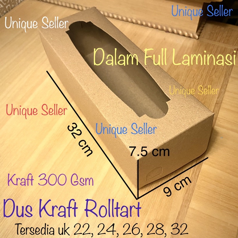 Dus Box Kotak Roll Tart 32x9x7.5 KRAFT Jendela FULL Laminasi 300 Gram / Dus Box Kotak Roll Cake 32x9 x 7.5 KRAFT 300 Gsm / Dus Box Kotak Rol Cake Kraft 32 x 9 x 7.5 / Dus Box Kotak Rolltart Brownies Rollcake Roltart Rolcake 32 x 9 x 7