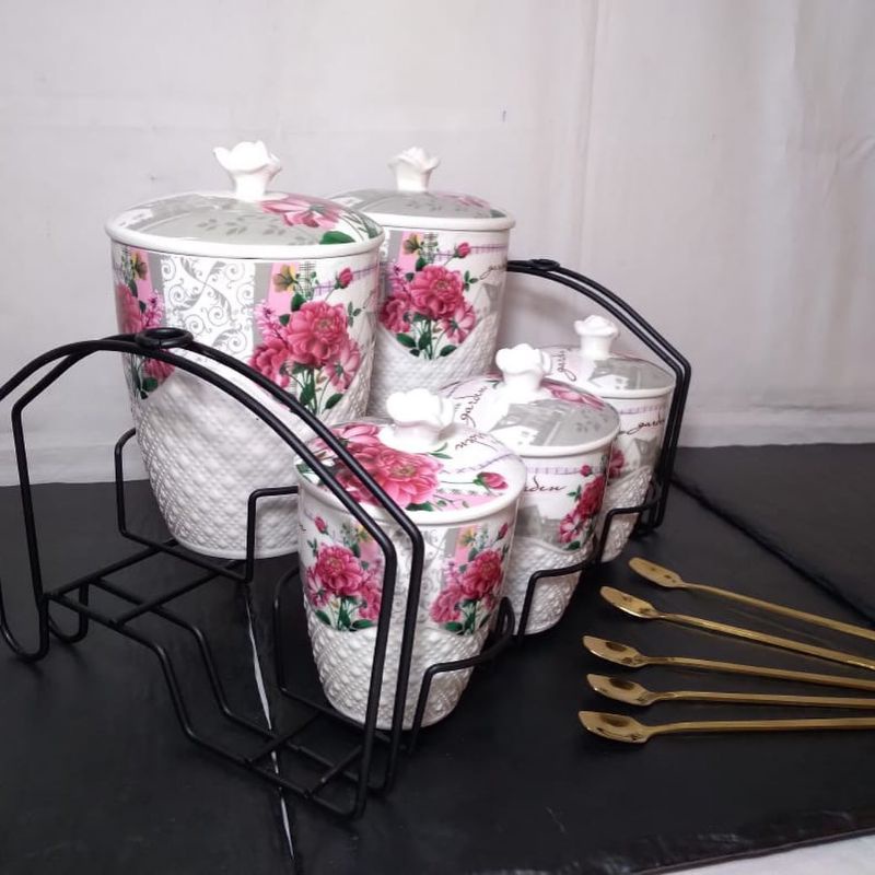 5 set elegant jar with spoon+rak fiorenza(AK-658) toples cantik fiorenza/toples makanan
