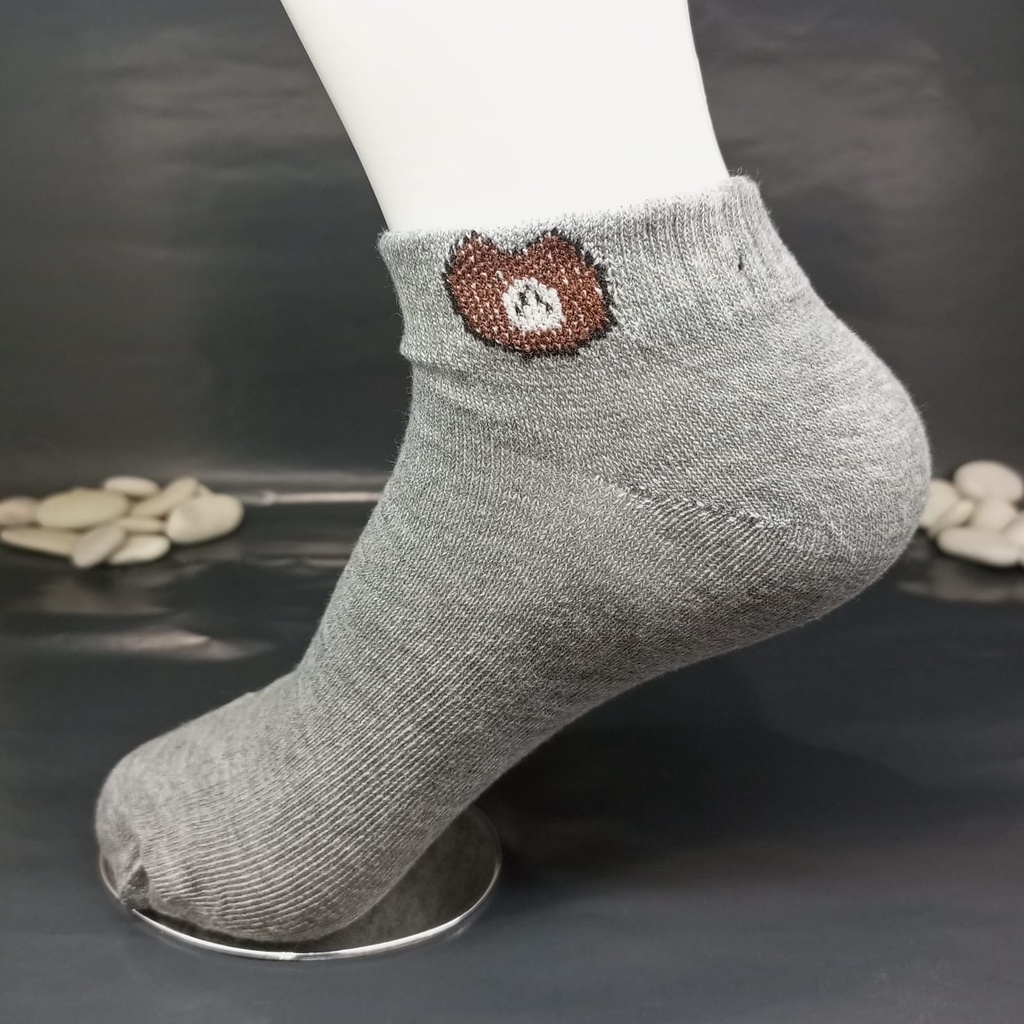 ⭐𝐈𝐇𝐒 𝟎𝟔𝟑⭐️Kaos Kaki Pria Wanita Motif Beruang Kaos Kaki Semata Ankle Socks-8 Abu