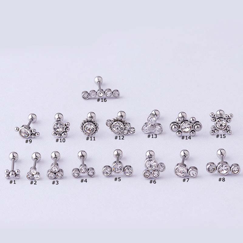 1 Pc Anting Stud Tindik Tulang Rawan Bentuk Geometris Bahan Stainless Steel Dengan Zircon