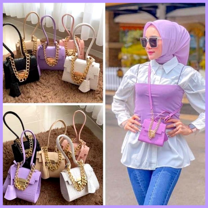 Tas andin mini croco premium dalam lapis kulit tegak berdiri Korean bag staylish by zellshop