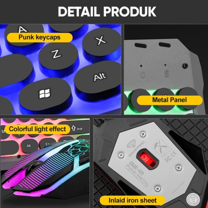 Gaming Keyboard Mouse Divipard GMK-40 Kabel USB 2.0 LED Metal Cover