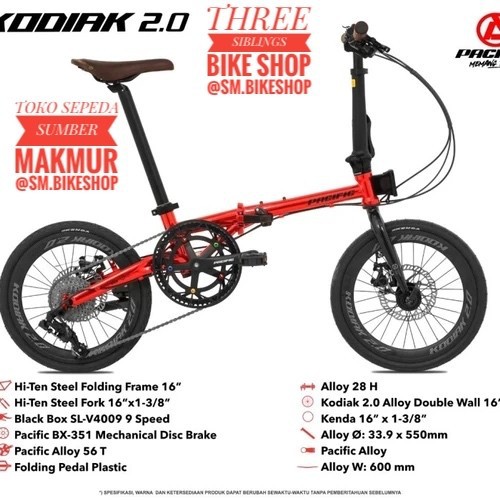 SEPEDA LIPAT PACIFIC KODIAK 2.0 16 INCH RED CHROME 9 SPEED