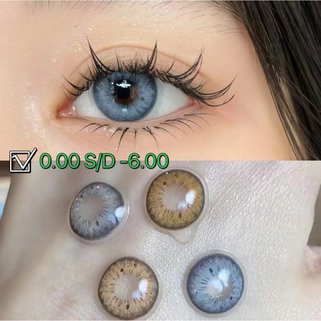 (COD) Sepasang Lensa Kontak Berwarna Diameter 14.2mm Softlens Minus 0.00 S/D -6.00 Murah Softlens