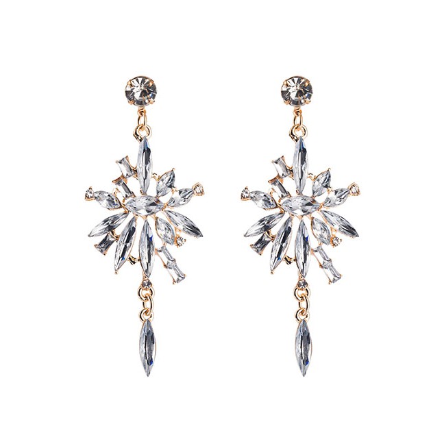 LRC Anting Tusuk Fashion Multi-layer Alloy Diamond Flower Long Fringe Earrings D94876