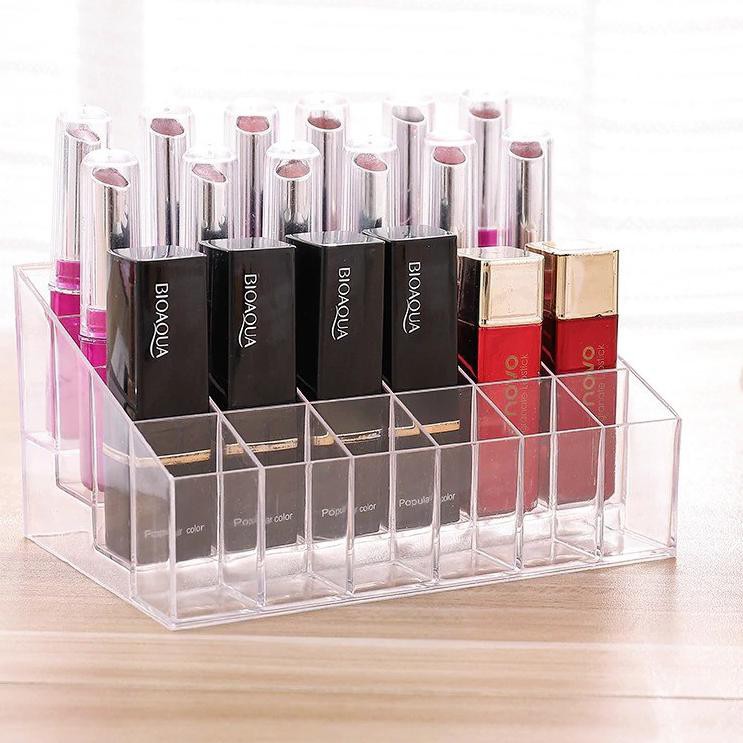 Sgmshop Rak Tempat lipstik akrilik Acrylic organizer lipstic holder 24 grid Slots Rak Penyimpanan Lipstick Acrylic 24 Slots