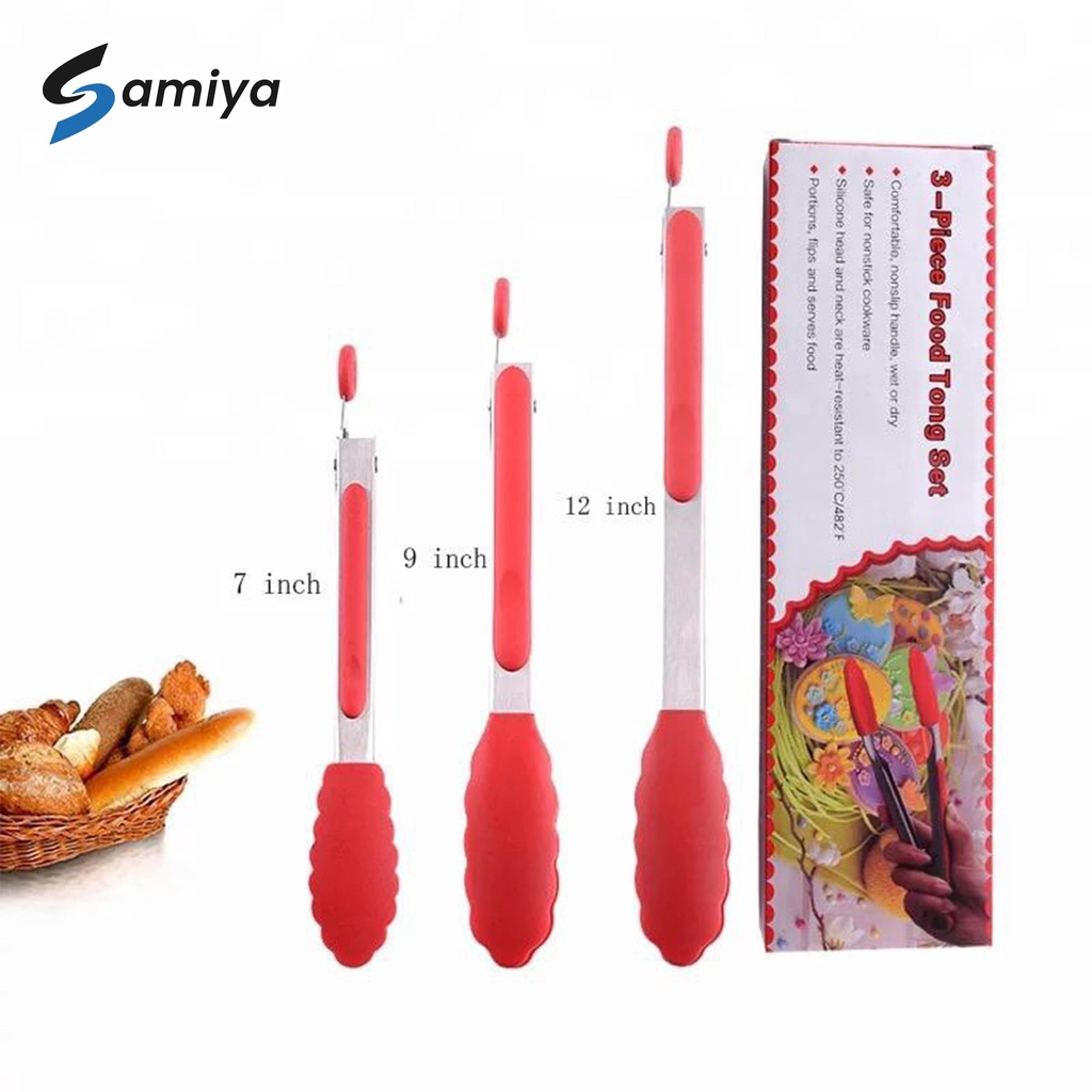 food tong set 3in1 / capitan penjepit makanan / pencapit capitan silicone stainless / jepitan set