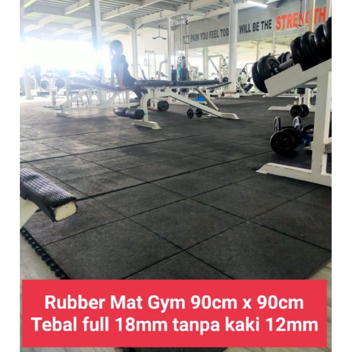 Rubber gym mat alas lantai gym tebal 18mm tanpa kaki 12mm