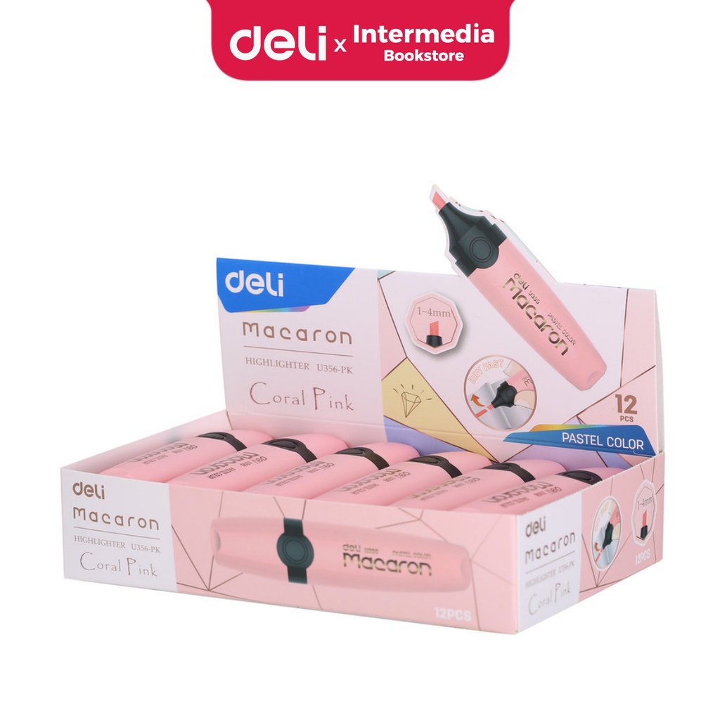 

Deli EU356 Macaron Highlighter Mint Green/Honey Yellow/Coral Pink/Peach Orange tidak beracun