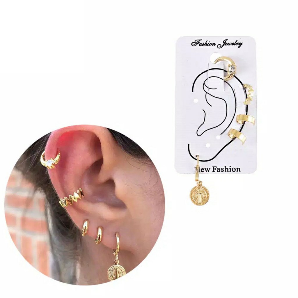 5pcs Anting Ear Stud Earrings Gold Punk Mini Hoop Jewelry