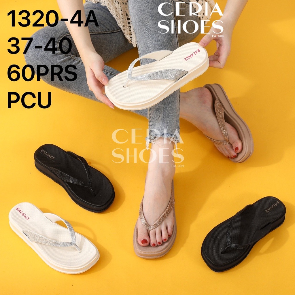 PVC Sandal Jepit Hak Wanita Import Karet Rubber Empuk Soft Elastic Tali Gliter BALANCE 1320