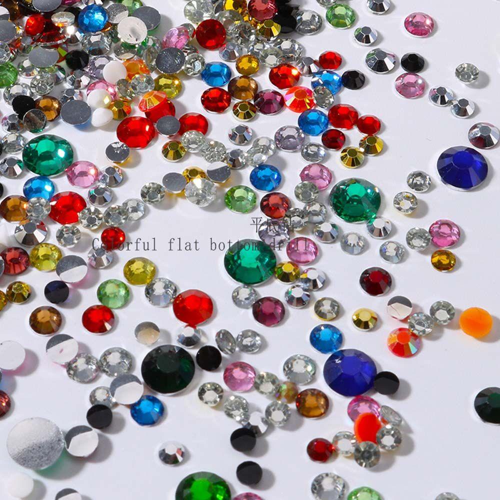 AUGUSTINA Agustina Dekorasi Nail Art 3D Flat bottom Shaped Nail Tips Hiasan Kuku Warna Campur Flat bottom round Rhinestones Kristal Nail Charms
