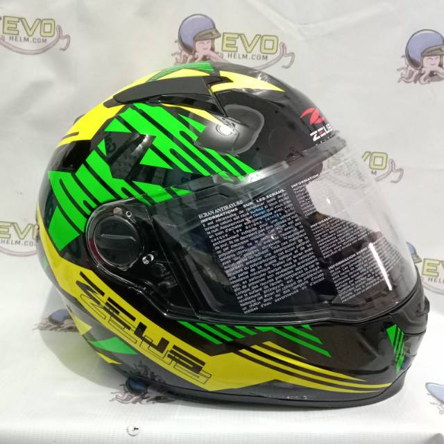 HELM ZEUS FULL FACE BLACK  AL28 GREEN - FREE SMOKE VISOR ZEUS ORIGINAL ( ONGKIR 2KG )