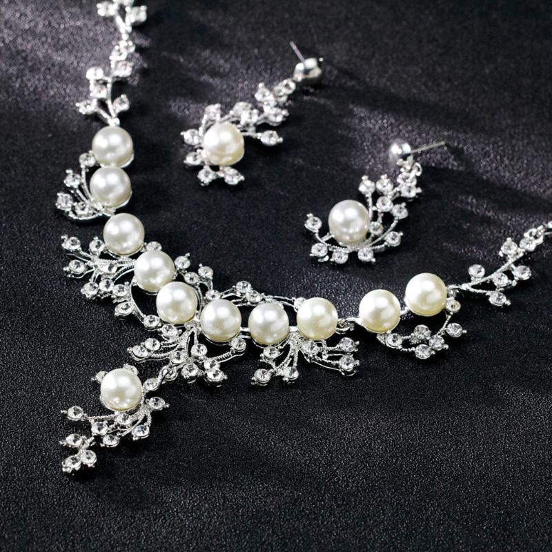 SIY  1 Set Necklace Earrings Floral Wedding Gifts Bride Jewelry Women Imitation Pearl