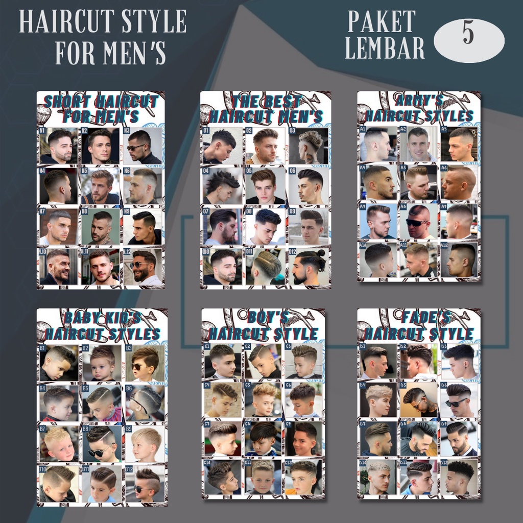 POSTER HD -PAKET 5 LEMBAR BONUS 1 LEMBAR - poster pangkas rambut pria 2021 - poster pangkas rambut t