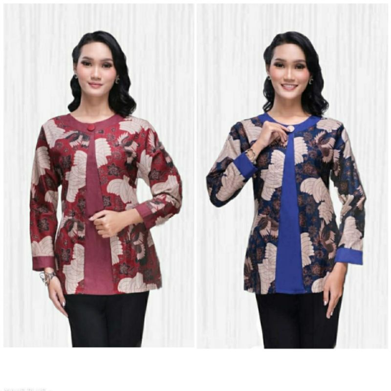 Blouse Jumbo M L XL XXL XXXL Kemeja Atasan Batik Wanita Lengan Panjang Big Size SL