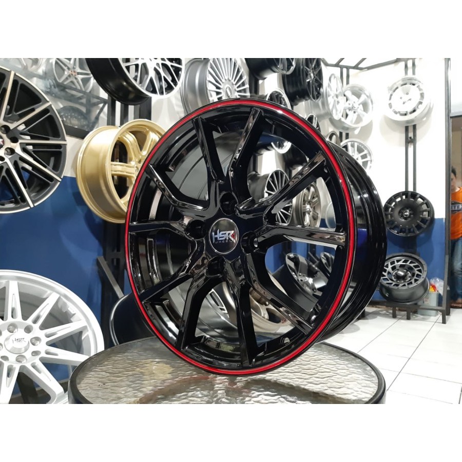 Velg Mobil Racing R16 HSR MISATO Pelk Ring 16 Lebar 7 Rata Single Pcd 4x100 ET 43 Hitam Lis Merah