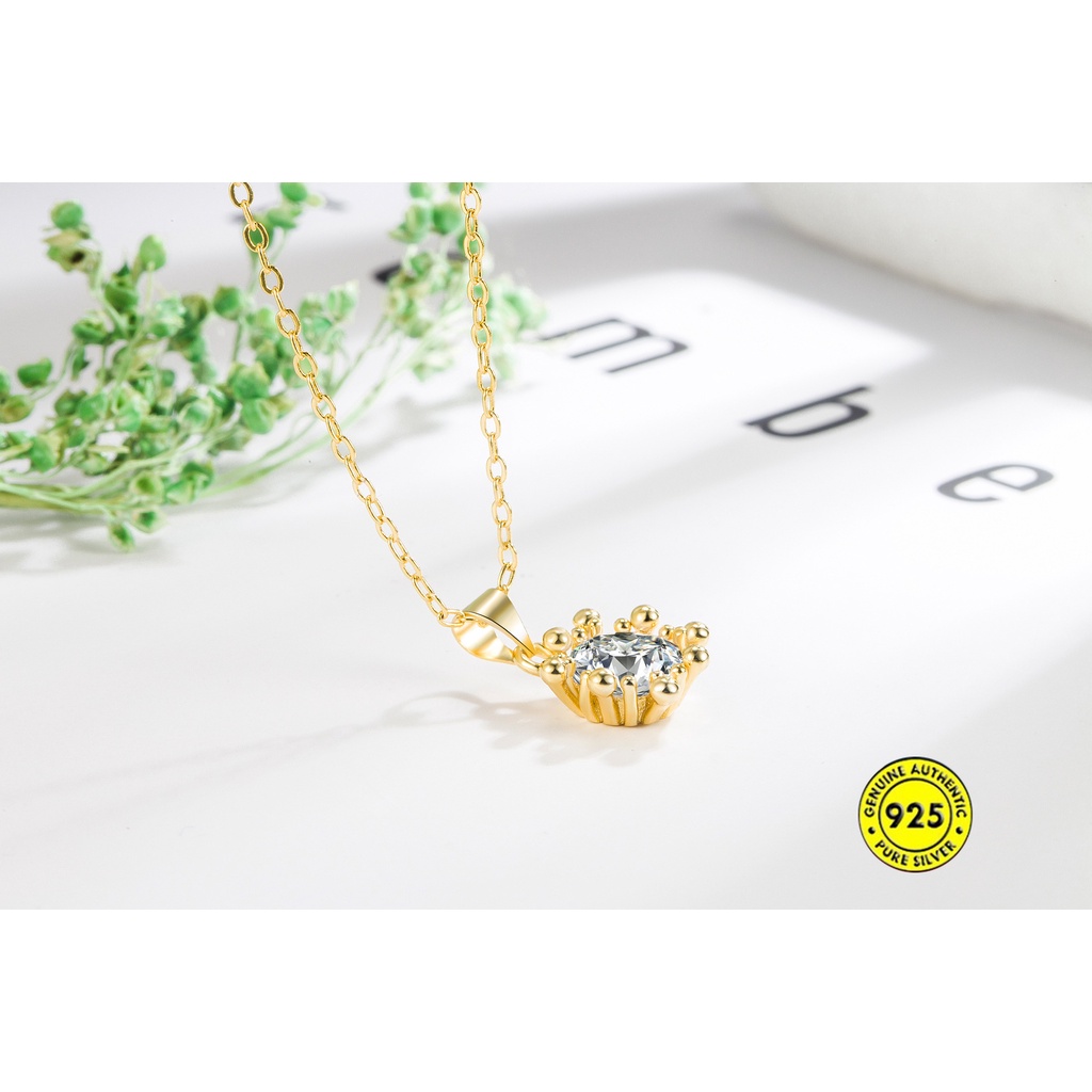 Kalung Zircon Lapis Silver S925 18K Bentuk Bulat Untuk Wanita