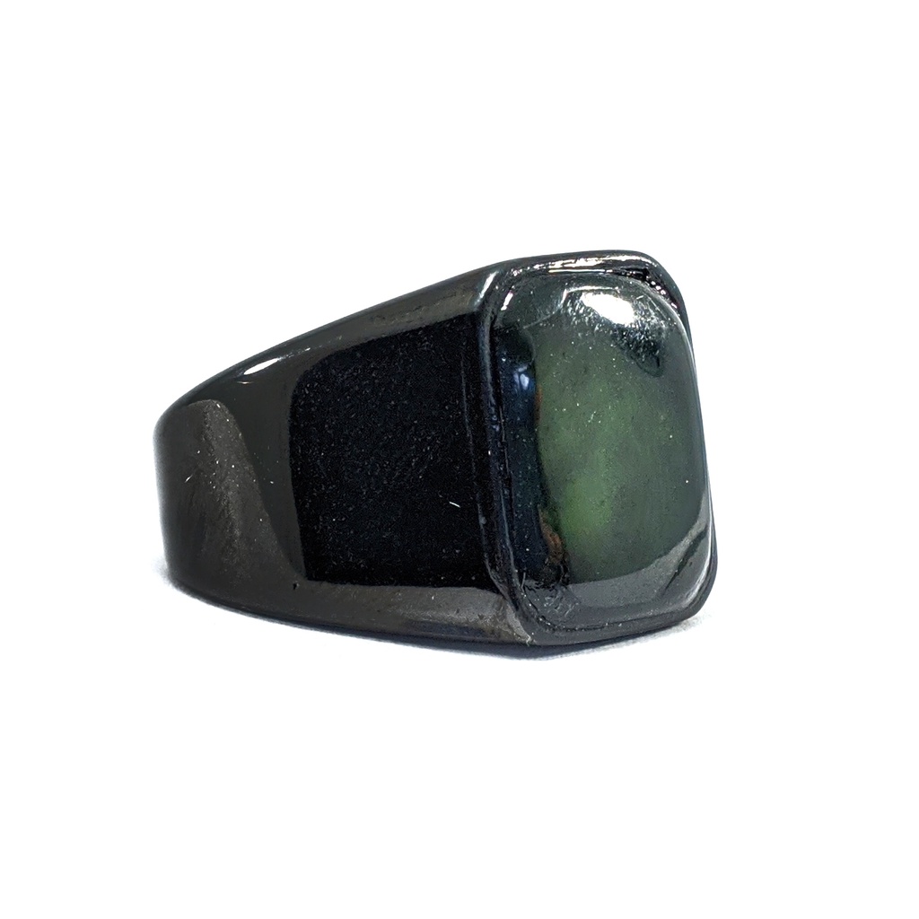 CINCIN BATU AKIK NATURAL BLACK JADE ACEH RING TITANIUM HITAM OCTAGON MAKIN BERGAYA