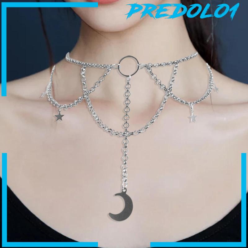 (Predolo1) Kalung Choker Rantai Pendan Bulan + Bintang Gaya Punk Gotik Untuk Wanita
