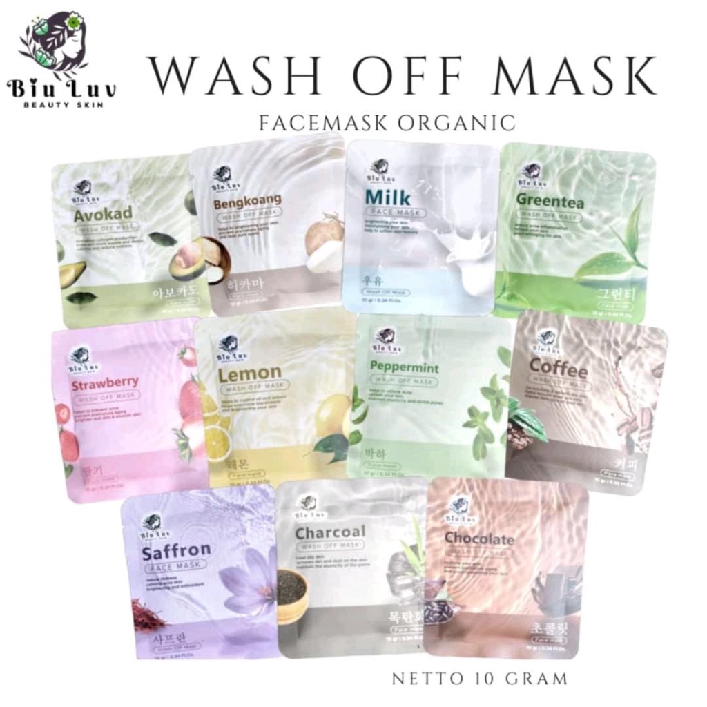 *galerybeautysemarang* BPOM! BIU LUV ORGANIC MASK TRAVEL SIZE WASH OFF MASK - MASKER WAJAH ORGANIK KILOAN BIULUV 10 GR 10GR