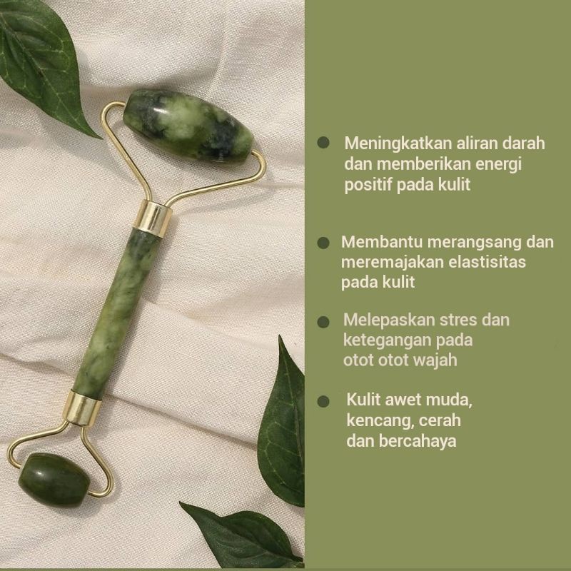 Jade Roller Face Green & Crystal Rose Quartz Guasha (Batu Giok Asli) Himalayan Mountains