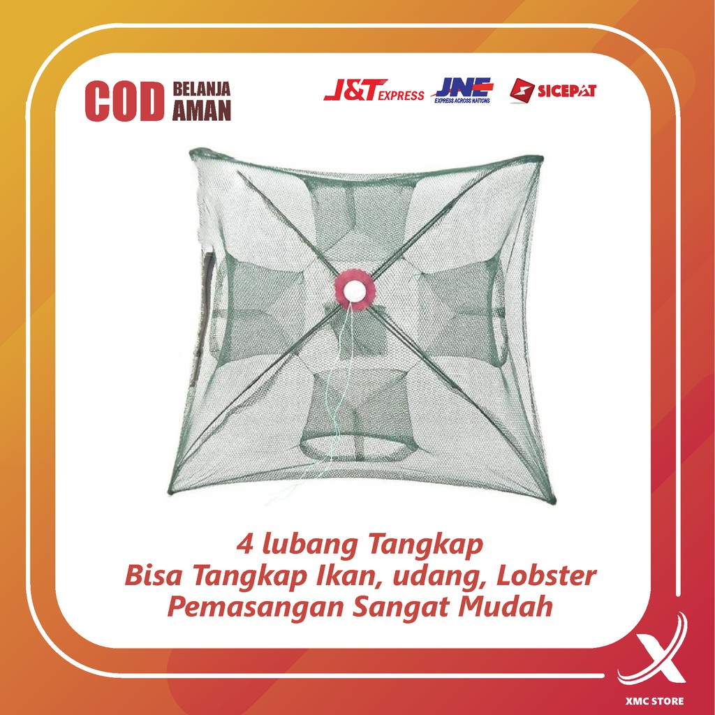 Alat Jaring Ikan Otomatis 4 Lubang / Bubu Penjaring Hewan Laut / Perangkap Ikan Bongkar Pasang