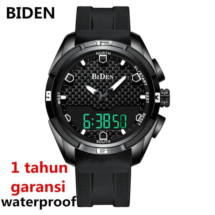 Jam Tangan Pria Dual Time Digital Sport Biden Rubber Black ORIGINAL ANTI AIR BERGARANSI