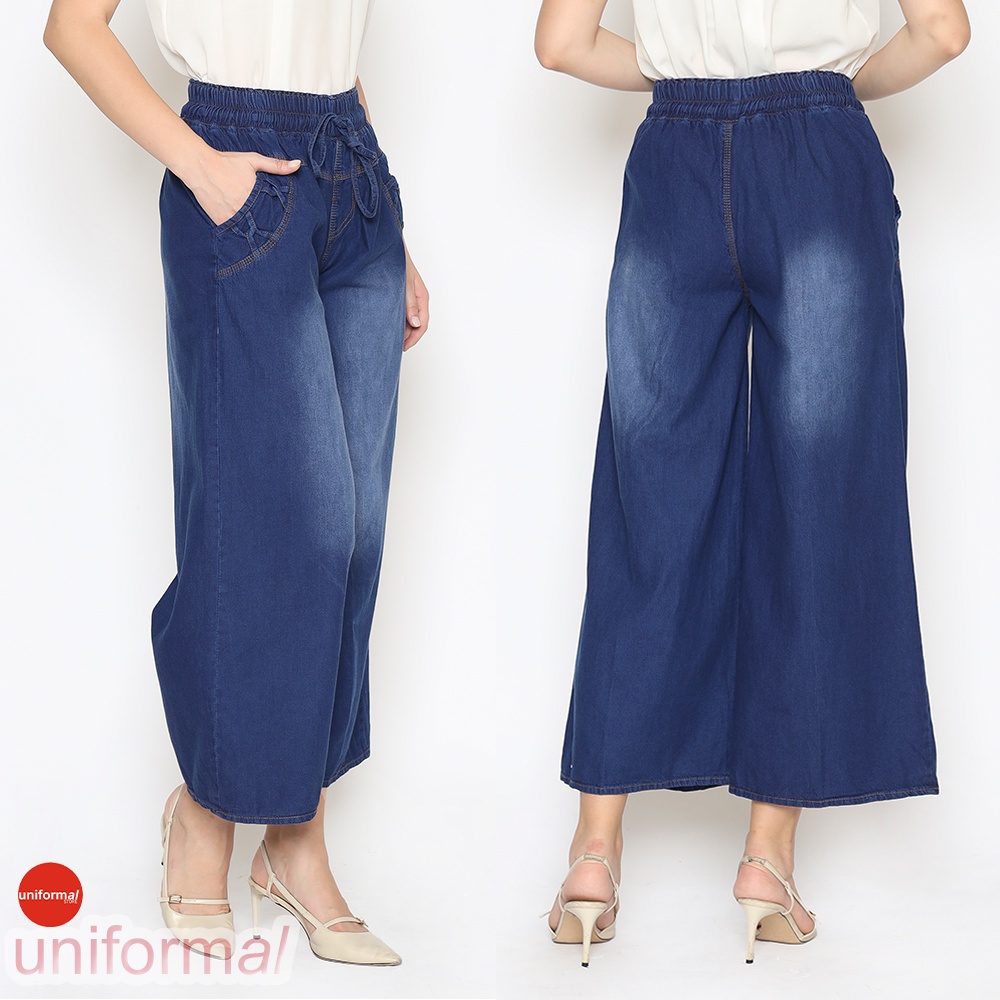 CELANA KULOT JEANS WANITA DEWASA / CLANA ANAK REMAJA TANGGUNG UMUR 8-20 TAHUN CEWEK / KULOT STANDAR JUMBO TALI DEPAN PINGGANG KARET