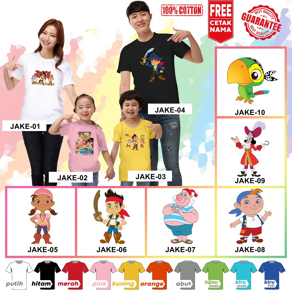 [FREE NAMA!!] Baju Kaos ANAK DAN DEWASA JAKE NEVERLAND BANYAK MOTIF