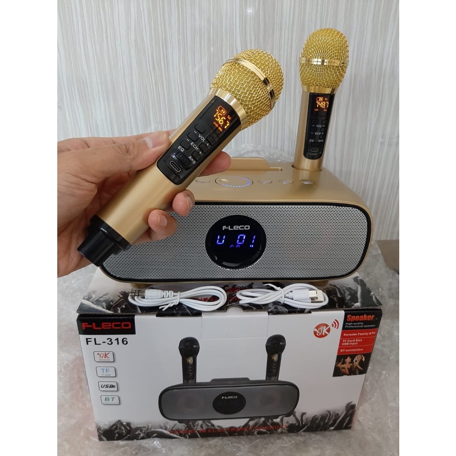 COD SPEAKER BLUETOOTH KARAOKE WIRELESS FLECO FL-316 PLUS 2 MIC WIRELESS X-BASS / SPEAKER SALON AKTIF X-BASS / SPEAKER KARAOKE / SPEAKER WIRELESS