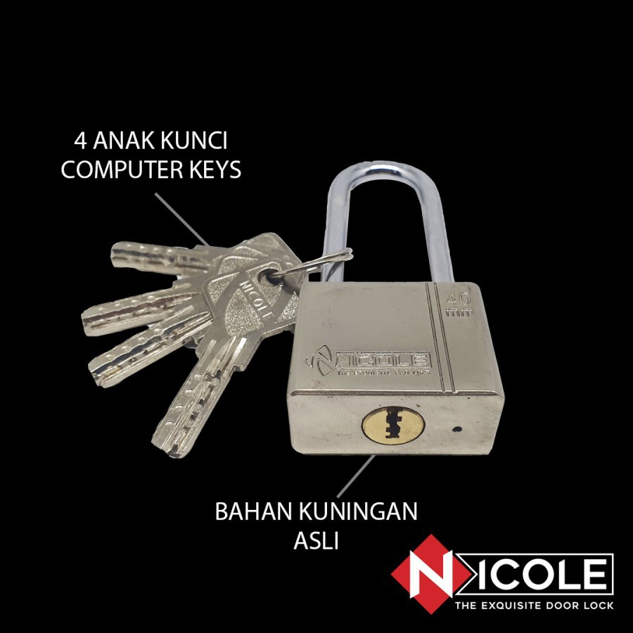 Nicole Gembok Pintu Rumah Besi / Gembok Pagar / Padlock Long 40mm Leher Panjang