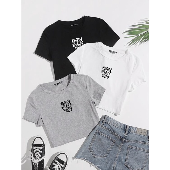 YOURSTYLE1119 - CROP GOOD VIBES ONLY ALL SIZE KEKINIAN KAOS CROP TOP