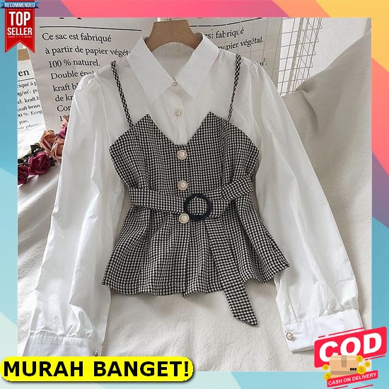 Kemeja Baju Blouse Wanita Cewek Cewe Perempuan Remaja Casual Lengan Panjang Polos Dewasa Kekinian Ko