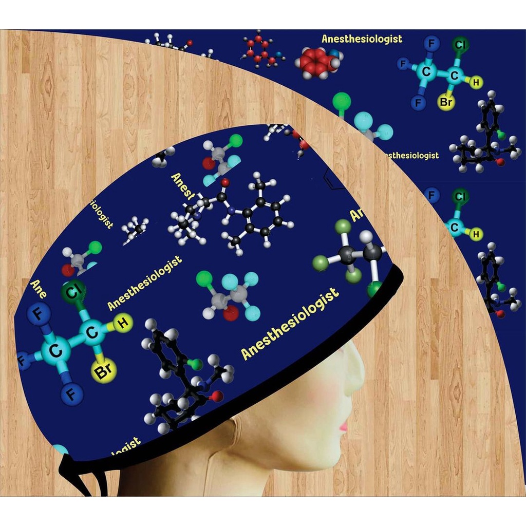 Topi Medis / Scrub Hat / Surgical Cap Printing Motif Anesthesia