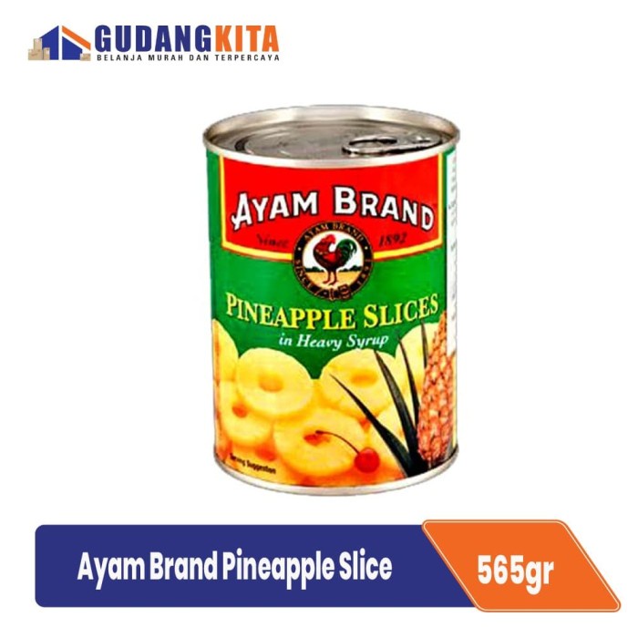 

Kalengbuah- Pineapple Slices Nanas Potong Kaleng Ayam Brand 565G -Buah-Kaleng.