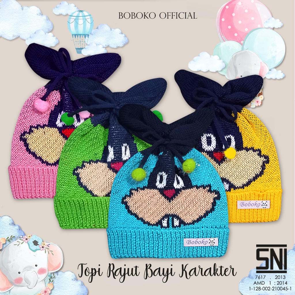 BOBOKO Topi Bayi Rajut Karakter 0-5 bulan motif kelinci