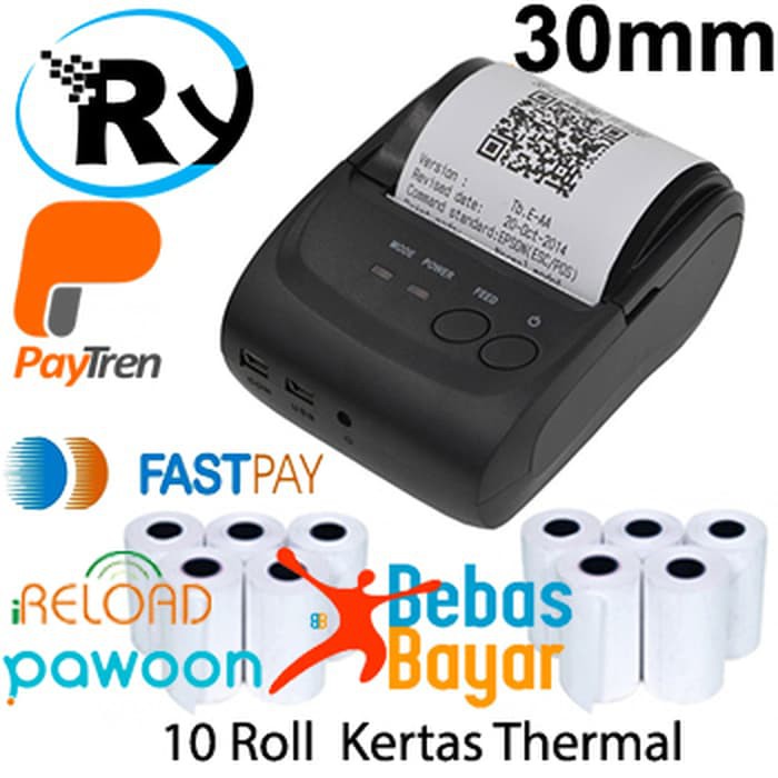 

Paket Zjiang Mini Bluetooth Printer ZJ-5802 + Kertas 10 Roll 30mm