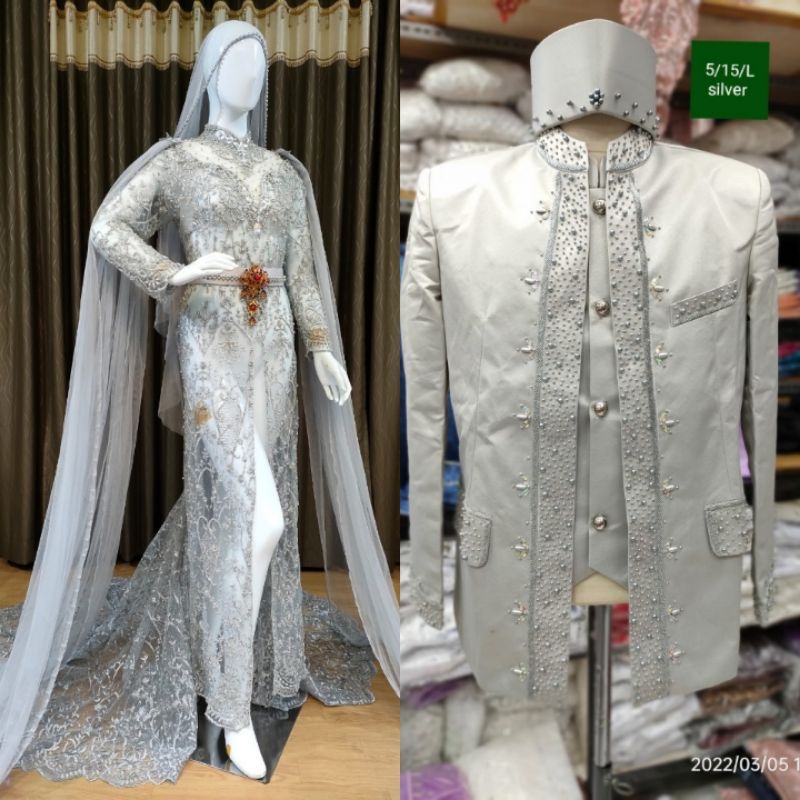 CAUPLE  GAUN PENGANTEN DRESS DAN JAS SONGKET/|GAUN  DRESS COUPLE GAUN PENGANTEN MUSLIMAH/GAUN PENGANTIN MODREN