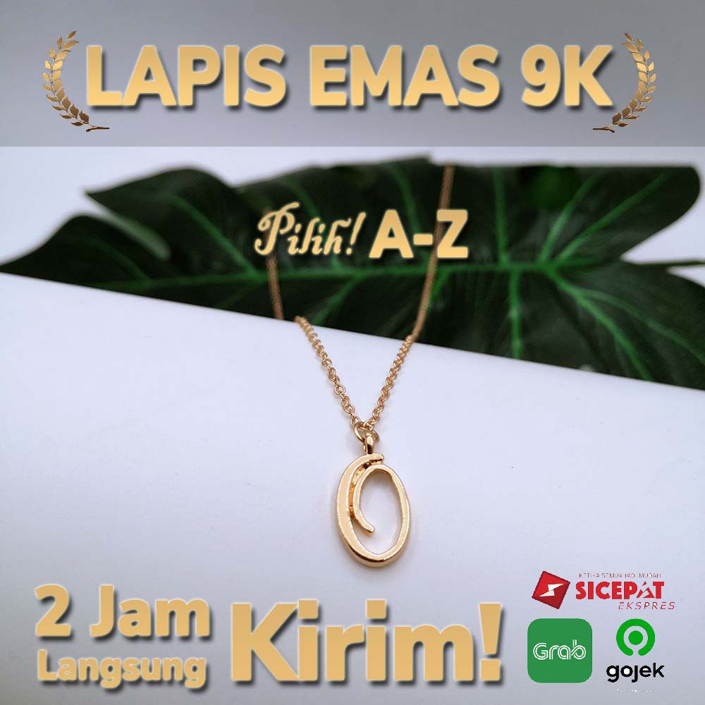 Kalung Huruf Inisial A-Z Lapis Emas 18K Kalung Swarovs IMN111-O--M74