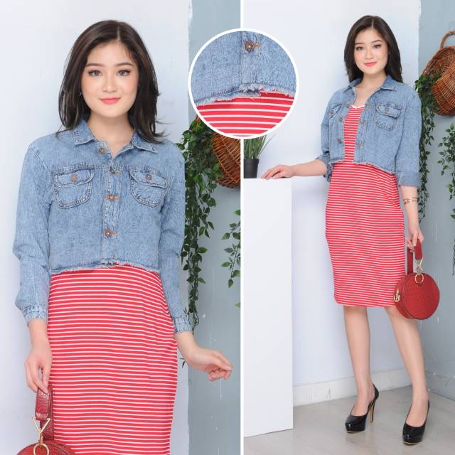 Jaket jeans Crop Rawis snow blue