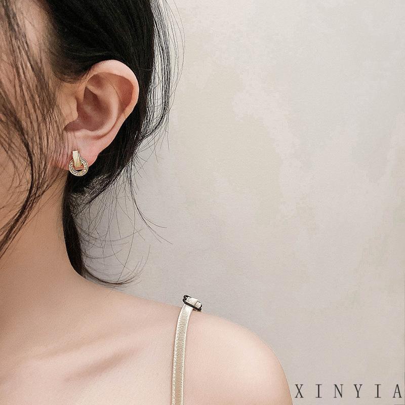 Anting Stud Zircon Bentuk Geometris Untuk Wanita